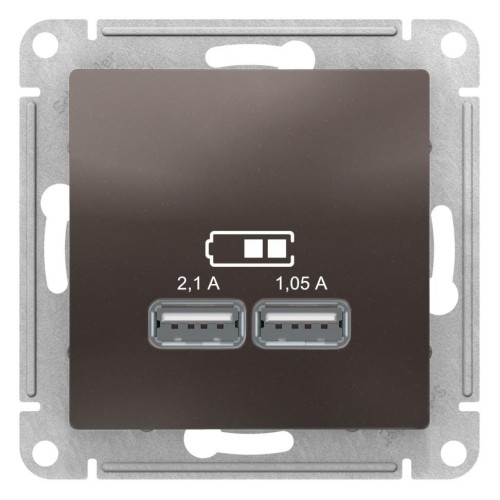 ATLASDESIGN USB РОЗЕТКА, 5В, 1 порт x 2,1 А, 2 порта х 1,05 А, механизм, МОККО, ATN000633