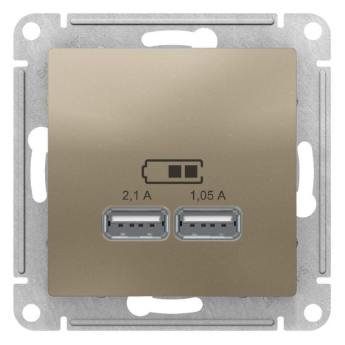 ATLASDESIGN USB РОЗЕТКА, 5В, 1 порт x 2,1 А, 2 порта х 1,05 А, механизм, ШАМПАНЬ, ATN000533