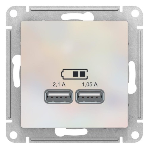 ATLASDESIGN USB РОЗЕТКА, 5В, 1 порт x 2,1 А, 2 порта х 1,05 А, механизм, ЖЕМЧУГ, ATN000433