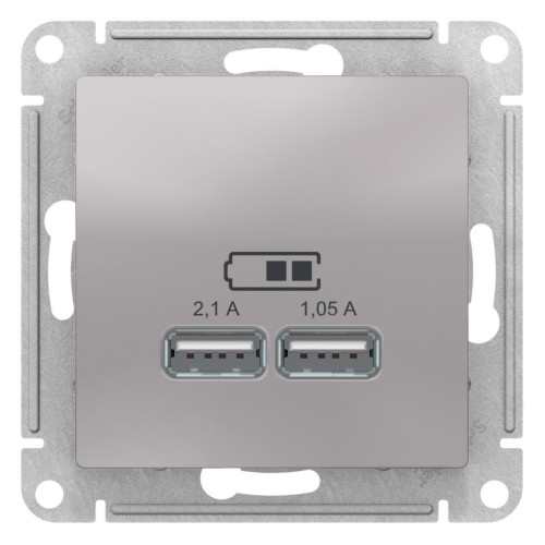 ATLASDESIGN USB РОЗЕТКА, 5В, 1 порт x 2,1 А, 2 порта х 1,05 А,механизм, АЛЮМИНИЙ, ATN000333