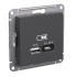 ATLASDESIGN USB РОЗЕТКА A + тип-C 45Вт высокоскор.заряд. QC, PD, механизм, БАЗАЛЬТ, ATN001429