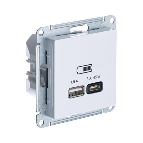 ATLASDESIGN USB РОЗЕТКА A + тип-C 45Вт высокоскор.заряд. QC, PD, механизм, ЛОТОС, ATN001329