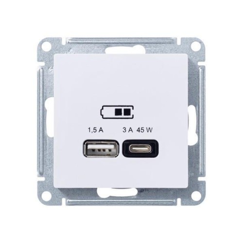 ATLASDESIGN USB РОЗЕТКА A + тип-C 45Вт высокоскор.заряд. QC, PD, механизм, ЛОТОС, ATN001329