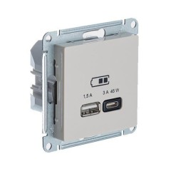 ATLASDESIGN USB РОЗЕТКА A + тип-C 45Вт высокоскор.заряд. QC,PD, механизм, ПЕСОЧНЫЙ, ATN001229