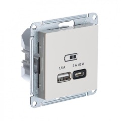 ATLASDESIGN USB РОЗЕТКА A + тип-C 45W высокоскор.заряд. QC,PD, механизм, БЕЖЕВЫЙ, ATN000229