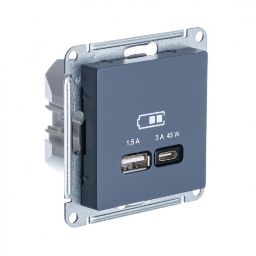 ATLASDESIGN USB РОЗЕТКА A + тип-C 45W высокоскор.заряд. QC,PD, механизм, ГРИФЕЛЬ, ATN000729