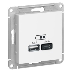 ATLASDESIGN USB розетка A+С, 5В/2,4 А, 2х5В/1,2 А, белый, ATN000139