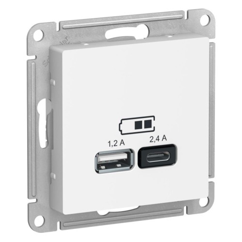 ATLASDESIGN USB розетка A+С, 5В/2,4 А, 2х5В/1,2 А, белый, ATN000139