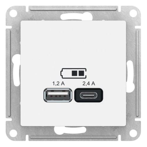 ATLASDESIGN USB розетка A+С, 5В/2,4 А, 2х5В/1,2 А, белый, ATN000139