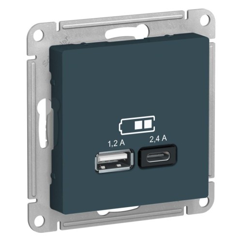 ATLASDESIGN USB розетка A+С, 5В/2,4 А, 2х5В/1,2 А, изумруд, ATN000839