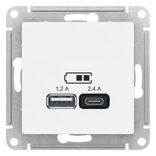 ATLASDESIGN USB РОЗЕТКА А+С, 5В/2,4 А, 2х5В/1,2 А, механизм, ЛОТОС, ATN001339
