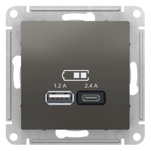 ATLASDESIGN USB розетка A+С, 5В/2,4 А, 2х5В/1,2 А, сталь, ATN000939