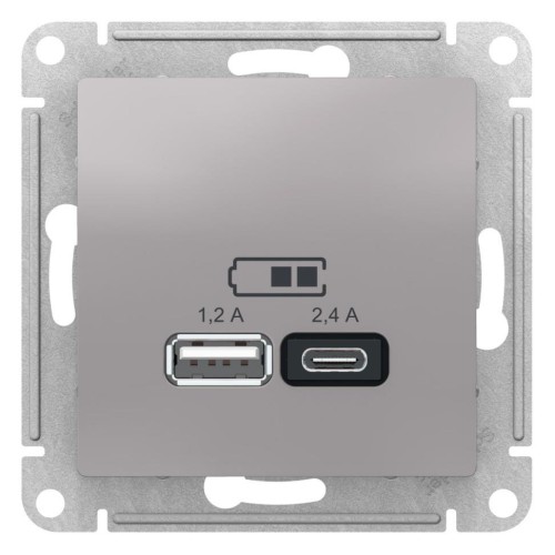 ATLASDESIGN USB розетка A+С, 5В/2,4А, 2х5В/1,2А, алюминий, ATN000339