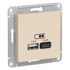 ATLASDESIGN USB розетка A+С, 5В/2,4А, 2х5В/1,2А, бежевый, ATN000239
