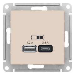ATLASDESIGN USB розетка A+С, 5В/2,4А, 2х5В/1,2А, бежевый, ATN000239