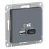 ATLASDESIGN USB розетка A+С, 5В/2,4А, 2х5В/1,2А, грифель, ATN000739