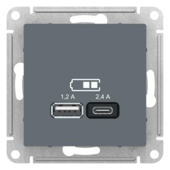 ATLASDESIGN USB розетка A+С, 5В/2,4А, 2х5В/1,2А, грифель, ATN000739