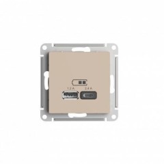 ATLASDESIGN USB РОЗЕТКА A+С, 5В/2,4А, 2х5В/1,2А, механизм, ПЕСОЧНЫЙ, ATN001239