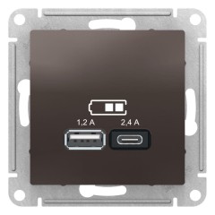 ATLASDESIGN USB розетка A+С, 5В/2,4А, 2х5В/1,2А, мокко, ATN000639
