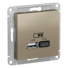 ATLASDESIGN USB розетка A+С, 5В/2,4А, 2х5В/1,2А, шампань, ATN000539