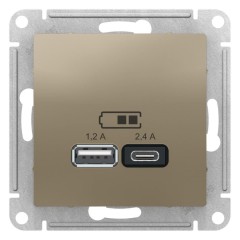 ATLASDESIGN USB розетка A+С, 5В/2,4А, 2х5В/1,2А, шампань, ATN000539