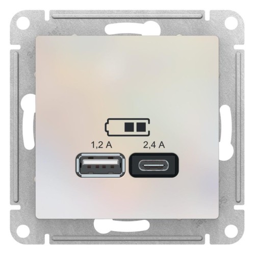 ATLASDESIGN USB розетка A+С, 5В/2,4А, 2х5В/1,2А, жемчуг, ATN000439
