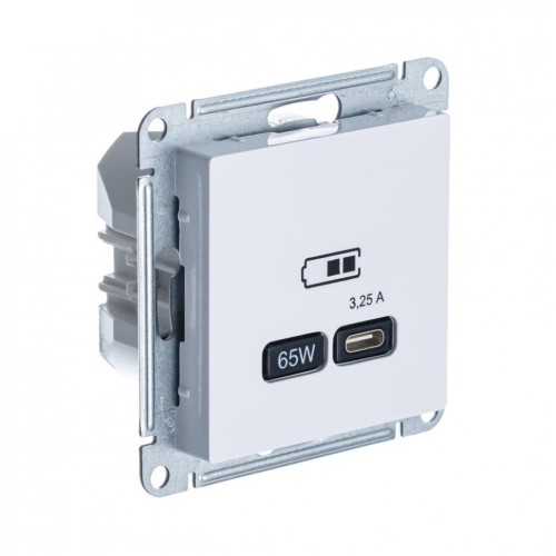 ATLASDESIGN USB РОЗЕТКА тип-C 65W высокоскор.заряд. QC, PD, механизм, БЕЛЫЙ, ATN000127
