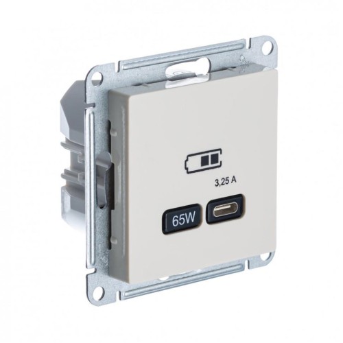 ATLASDESIGN USB РОЗЕТКА тип-C 65W высокоскор.заряд. QC, PD, механизм, БЕЖЕВЫЙ, ATN000227