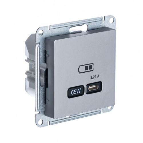 ATLASDESIGN USB РОЗЕТКА тип-C 65W высокоскор.заряд. QC, PD, механизм, СТАЛЬ, ATN000927