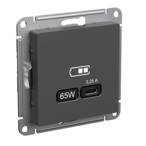 ATLASDESIGN USB РОЗЕТКА тип-С 65Вт высокоскор.заряд. QC, PD, механизм, БАЗАЛЬТ, ATN001427