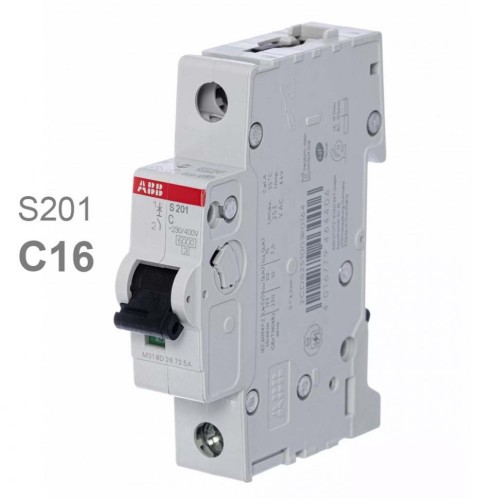 Автоматический выключатель ABB 1-полюсный S201 C16 (автомат электрический) 2CDS251001R0164