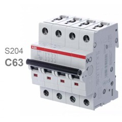 Автоматический выключатель ABB 4-полюсный S204 C63 (автомат электрический) 2CDS254001R0634