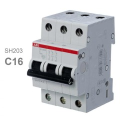Автоматический выключатель ABB 3-полюсный SH203 C16 6кА (автомат электрический) 2CDS213001R0164