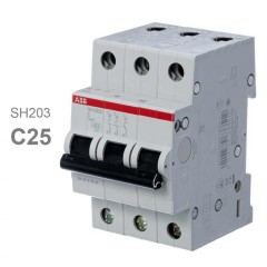 Автоматический выключатель ABB 3-полюсный SH203 C25 6кА (автомат электрический) 2CDS213001R0254