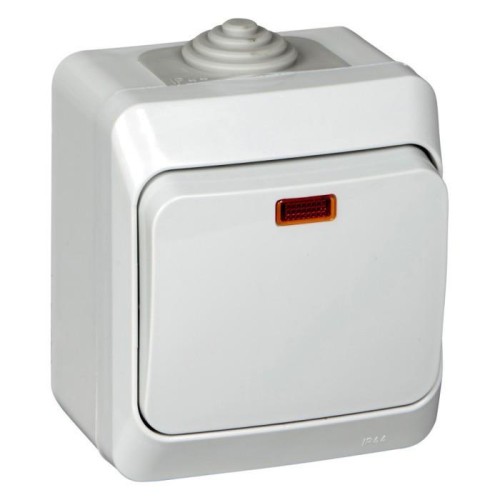 BA10-045C - ЭТЮД IP44 О/У 1-клавишный ВЫКЛЮЧАТЕЛЬ с подсветкой 10 АХ, СЕРЫЙ, Россия, Systeme Electric
