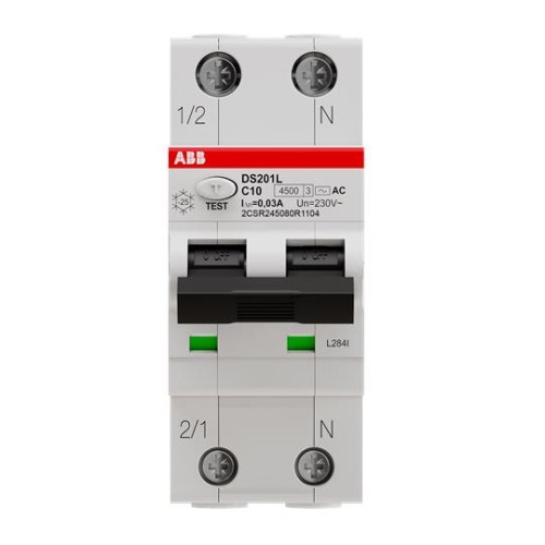 Дифференциальный автомат ABB DS201 C10А 30mA тип АС однофазный 6кА (2CSR255040R1104) (дифавтомат, АВДТ) 2CSR255080R1104