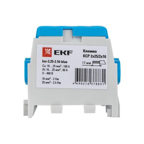 Клемма распределительная КСР 100А 2x25/2x16 с двойным винтом синяя EKF PROxima