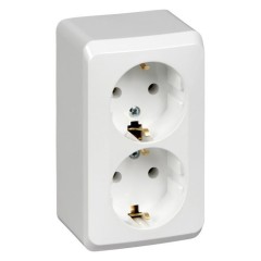 PA16-007B - ЭТЮД О/У двойная РОЗЕТКА с заземлением без шторок 16А 250B, БЕЛЫЙ, Россия, Systeme Electric