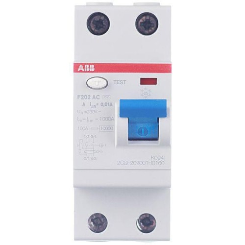 УЗО ABB F202 AC-25/0,1 2-х полюсное тип AC 25A 100mA 2 модуля (ВДТ) 2CSF202001R2250